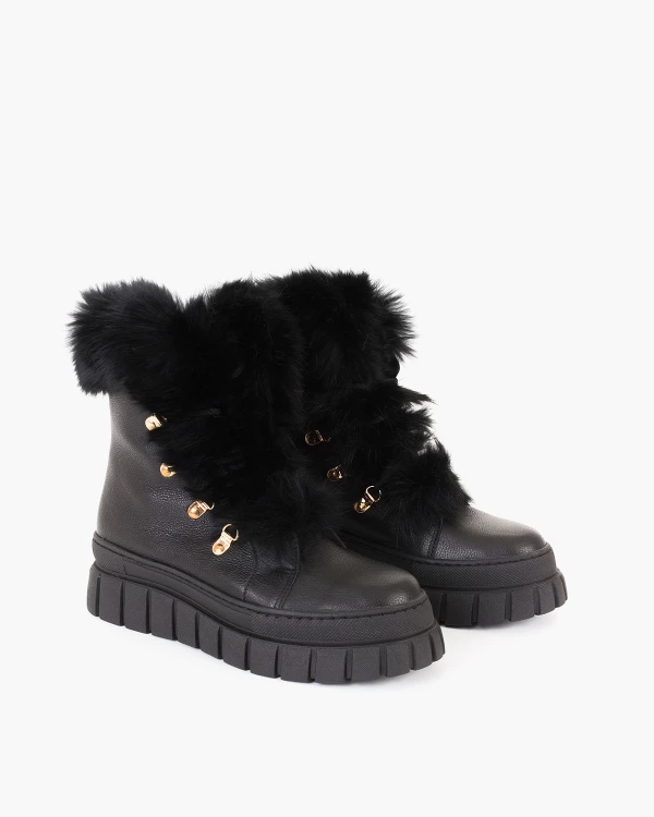 Czarne trzewiki damskie skórzane z futerkiem 2