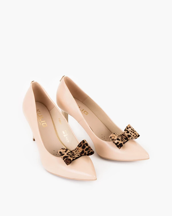 Brązowo-czarne kokardki do butów z motywem panterki 2