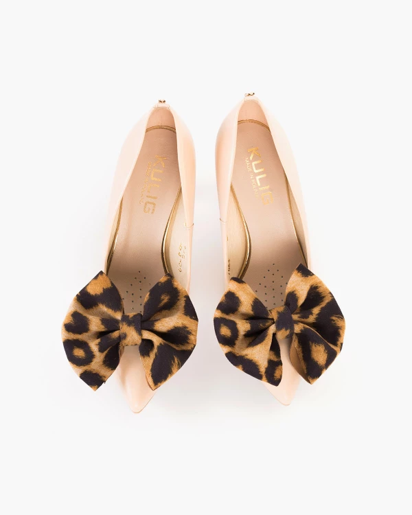 Brązowo-czarne kokardy do butów z motywem panterki 3