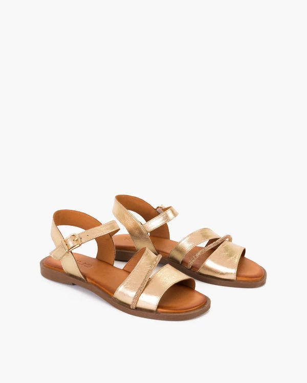 Złote sandały damskie skórzane z cyrkoniami 2