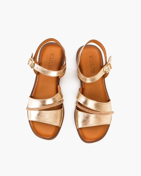 Złote sandały damskie skórzane z cyrkoniami 3