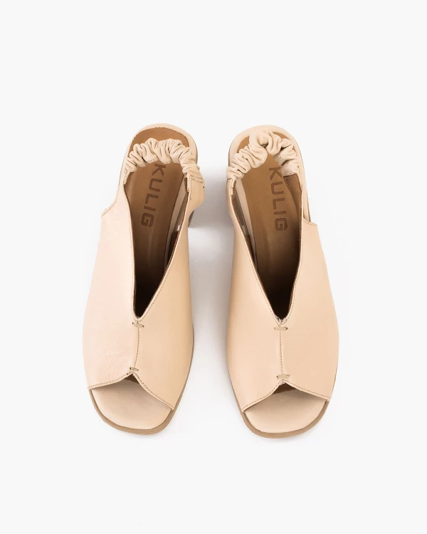 Beżowe sandały damskie ze skóry licowej na słupku 3