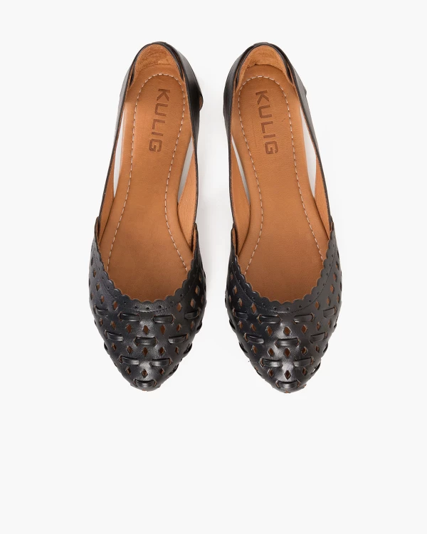 Czarne baleriny ażurowe z naturalnej skóry licowej 5