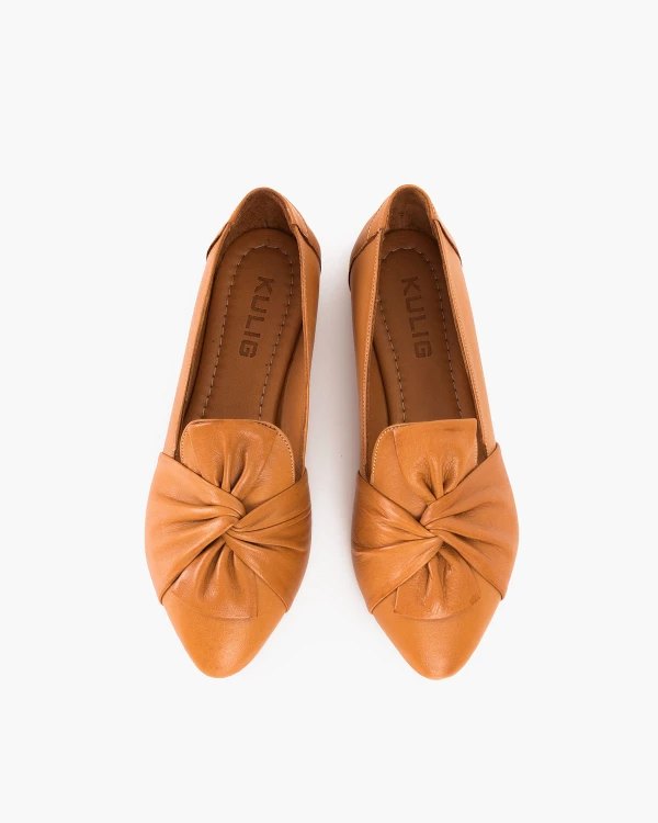 Rude baleriny damskie ze skóry licowej z kokardą 3