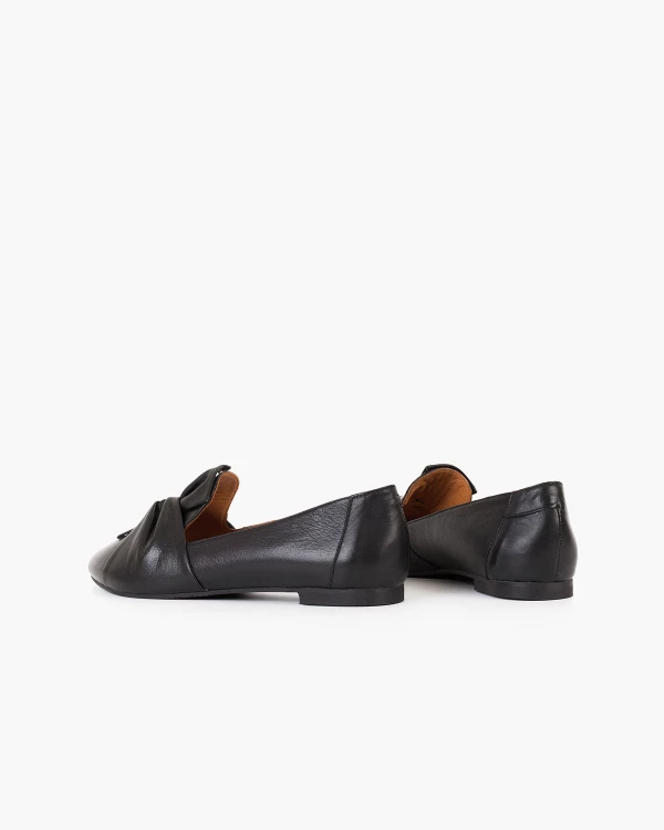 Czarne baleriny damskie skórzane z kokardą 4