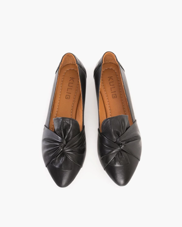 Czarne baleriny damskie skórzane z kokardą 3