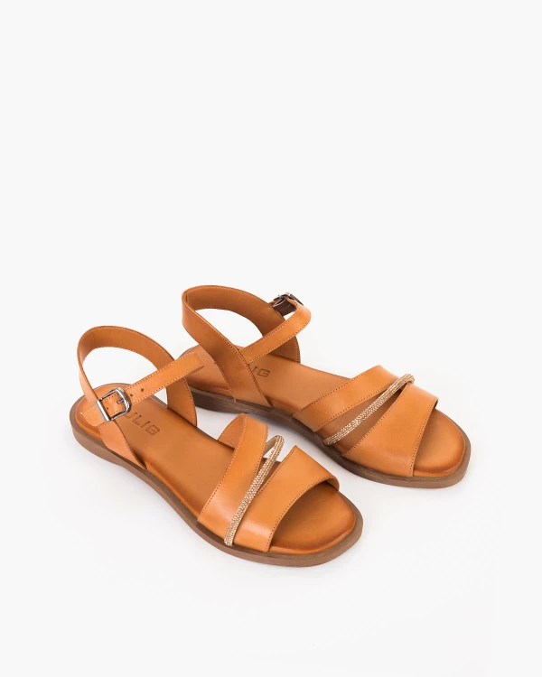 Rude sandały damskie ze skóry licowej z cyrkoniami