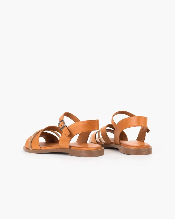 Rude sandały damskie ze skóry licowej z cyrkoniami 4