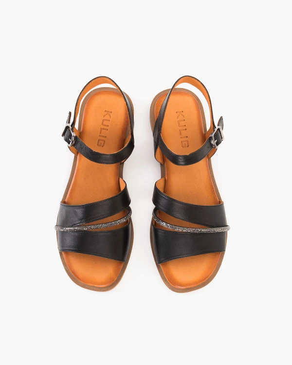 Czarne sandały z naturalnej skóry licowej z cyrkoniami 3