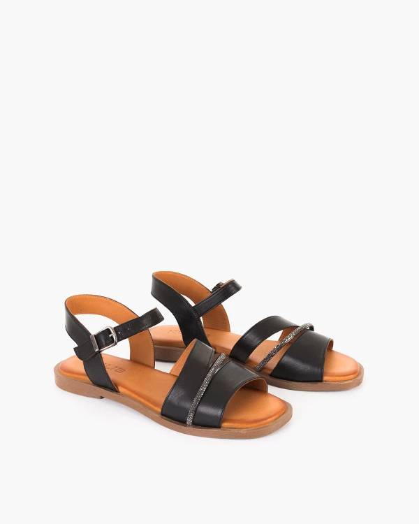 Czarne sandały z naturalnej skóry licowej z cyrkoniami 2