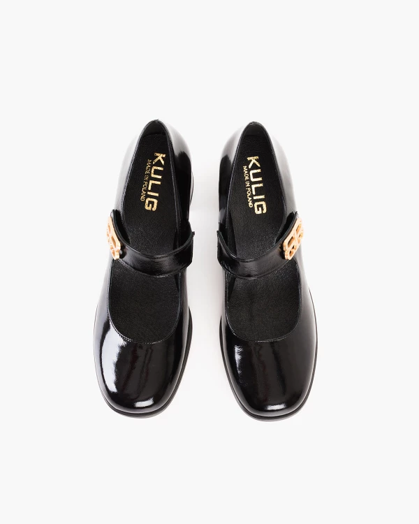 Czarne czółenka damskie skórzane ze sprzączką na słupku 3