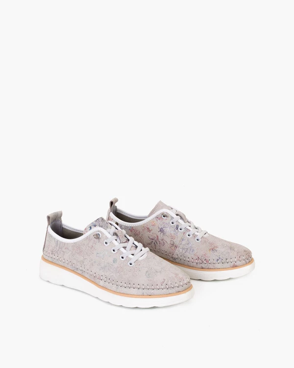 Beżowe trampki damskie skórzane z motywem kwiatowym 2