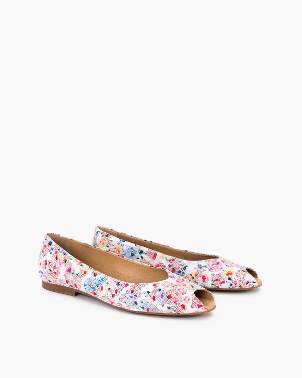 Wielokolorowe baleriny ażurowe ze skóry naturalnej peep toe 2