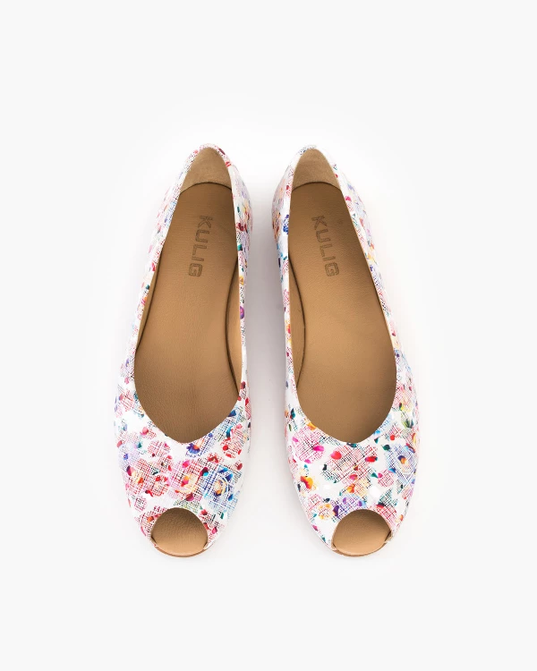 Wielokolorowe baleriny ażurowe ze skóry naturalnej peep toe 3