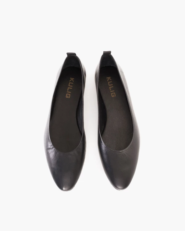 Czarne baleriny damskie skórzane na niskim obcasie 3