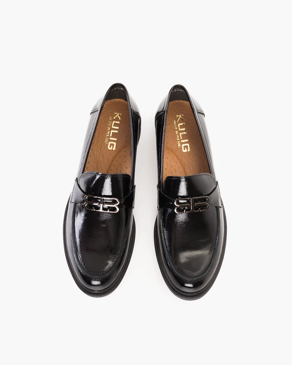 Czarne mokasyny damskie ze skóry naturalnej z klamrą 3