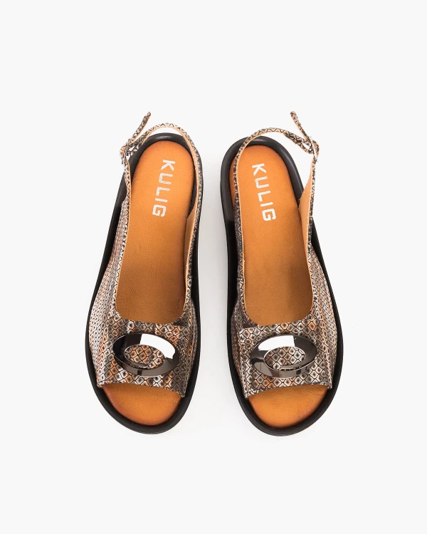 Wielokolorowe sandały damskie ze skóry naturalnej z motywem 3