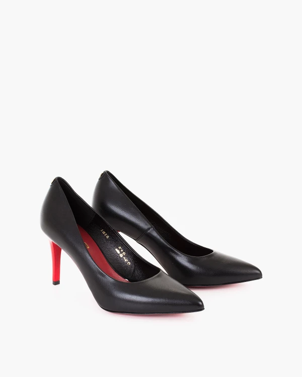 Czarne czółenka ze skóry licowej na wysokiej szpilce 2