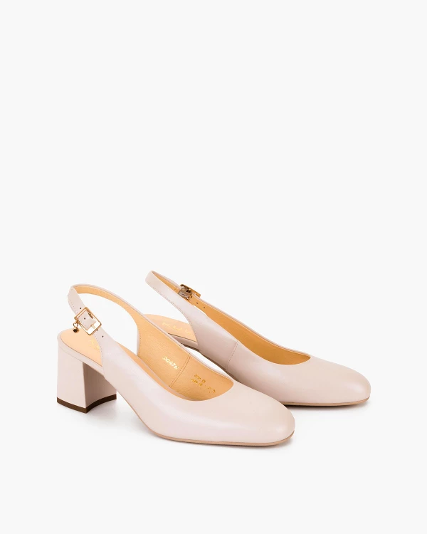 Beżowe sandały damskie ze skóry licowej na słupku 2