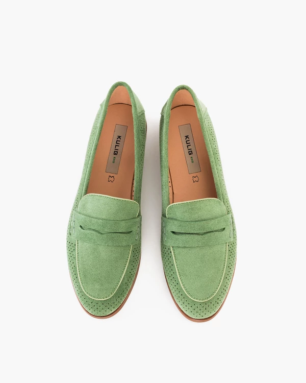 Zielone mokasyny damskie ażurowe z eko-zamszu 3