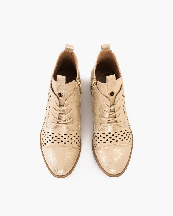 Złote trzewiki damskie ażurowe ze skóry ekologicznej 3