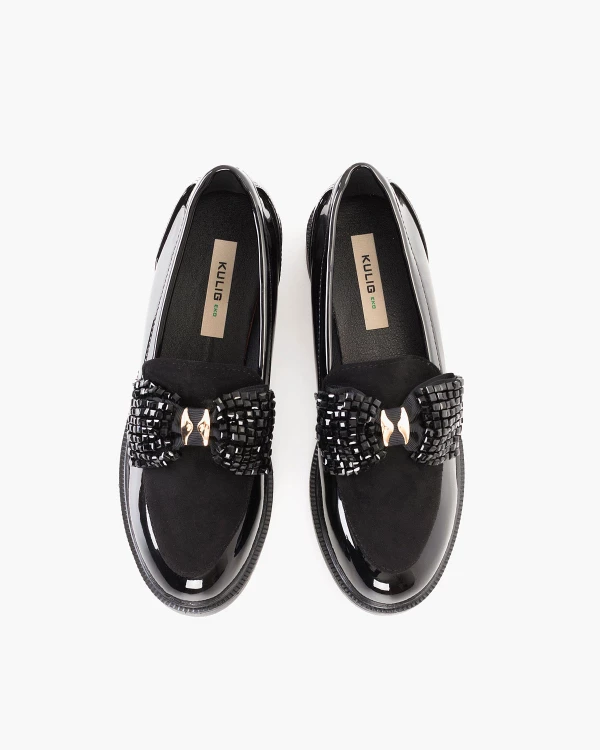 Czarne mokasyny damskie ze skóry ekologicznej z kokardą 3