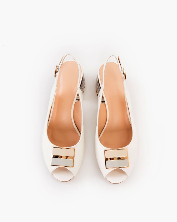 Białe sandały z naturalnej skóry licowej na klocku 3