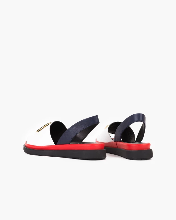 Biało-granatowe sandały damskie skórzane z ozdobą 4