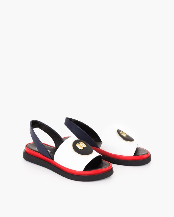 Biało-granatowe sandały damskie skórzane z ozdobą 2