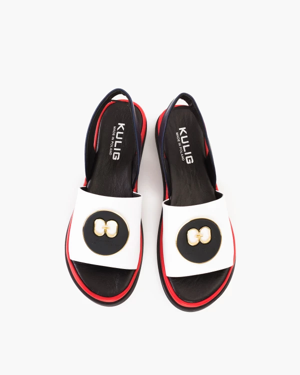 Biało-granatowe sandały damskie skórzane z ozdobą 3