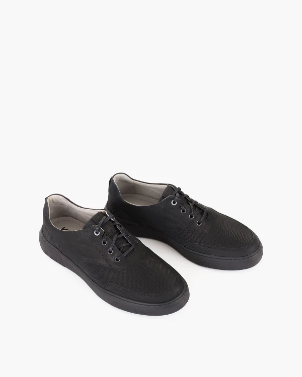 Czarne półbuty męskie sznurowane ze skóry nubukowej