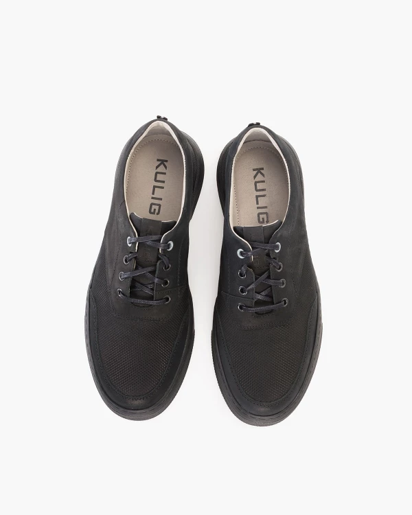 Czarne półbuty męskie sznurowane ze skóry nubukowej 3