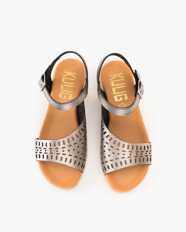 Grafitowe sandały damskie skórzane na koturnie 3