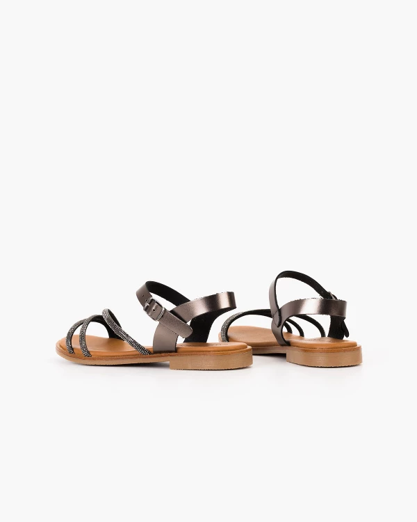 Grafitowe sandały damskie skórzane z cyrkoniami 4