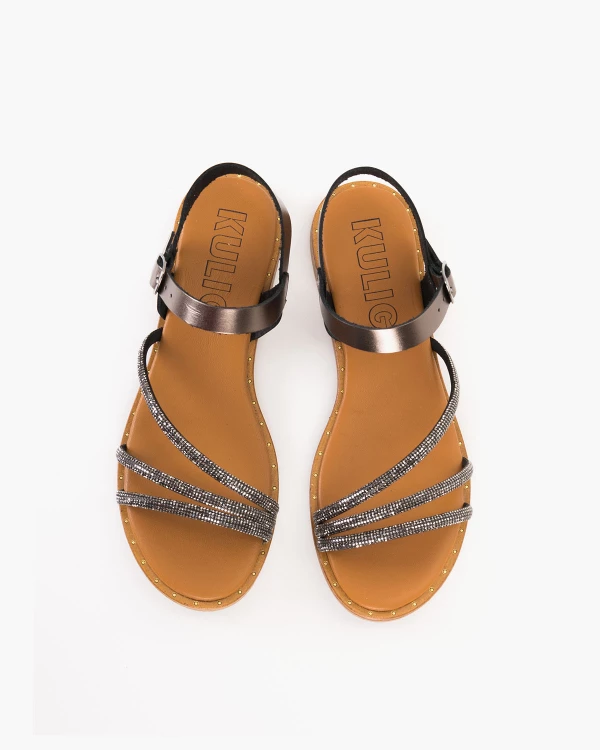 Grafitowe sandały damskie skórzane z cyrkoniami 3