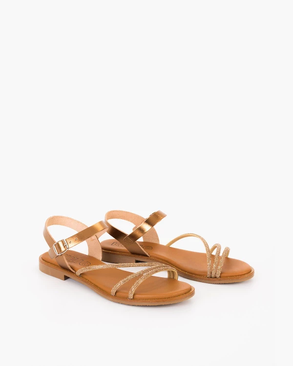 Złote sandały ze skóry naturalnej z cyrkoniami 2