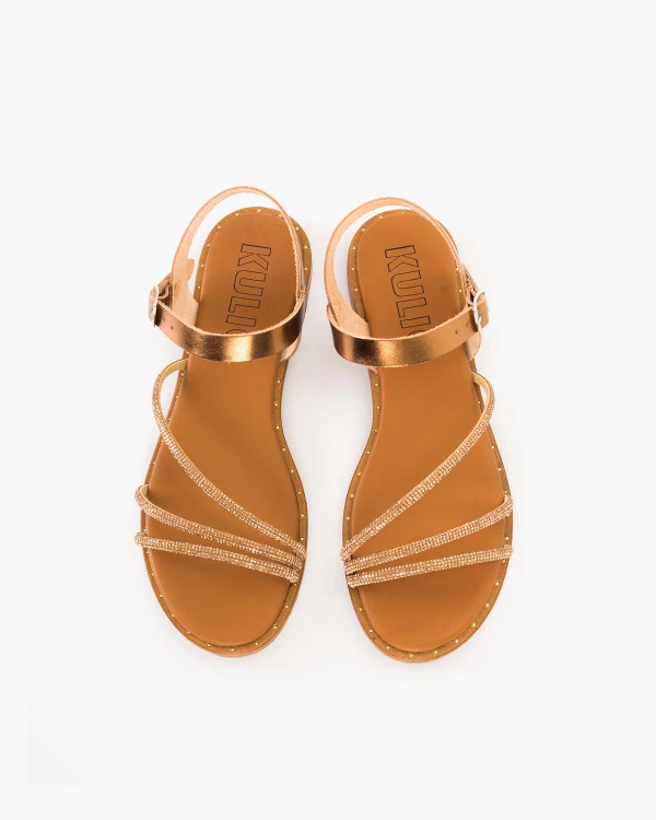 Złote sandały ze skóry naturalnej z cyrkoniami 3