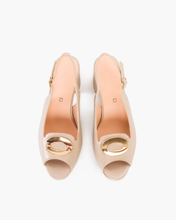 Złote sandały damskie ze skóry ekologicznej na słupku 3