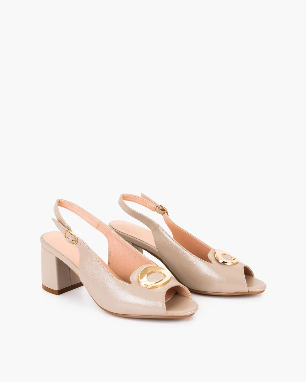 Złote sandały damskie ze skóry ekologicznej na słupku 2