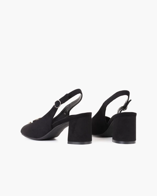 Czarne sandały damskie z eko-zamszu na słupku 4