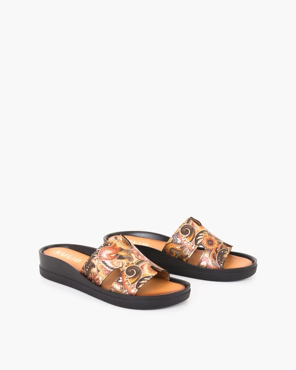Wielokolorowe klapki damskie ze skóry naturalnej z motywem 2
