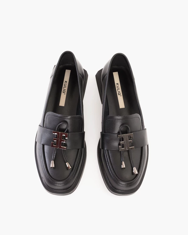 Czarne mokasyny damskie skórzane na klocku 3