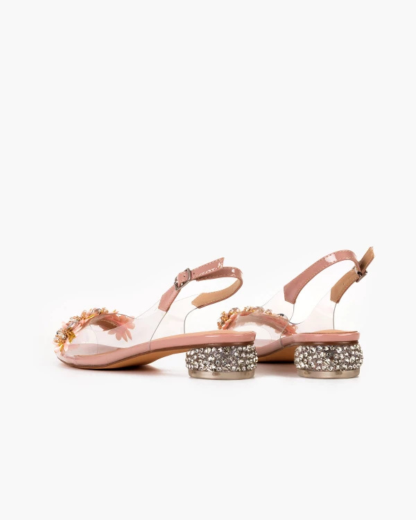 Pudrowe sandały żelowe z kamieniami na niskim obcasie 4