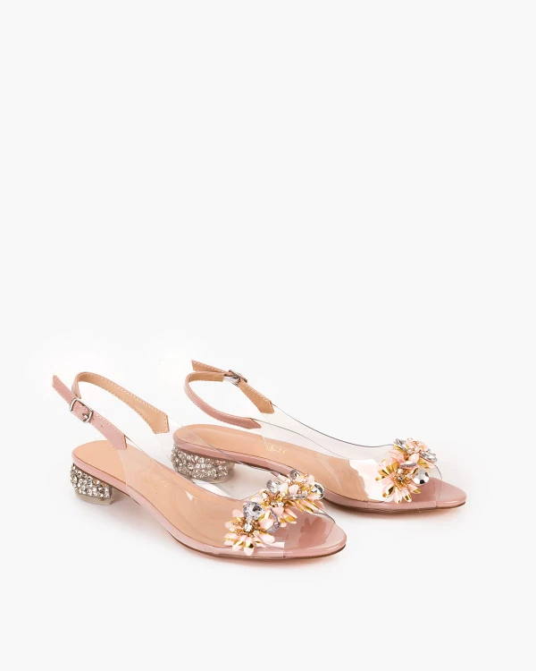 Pudrowe sandały żelowe z kamieniami na niskim obcasie 2