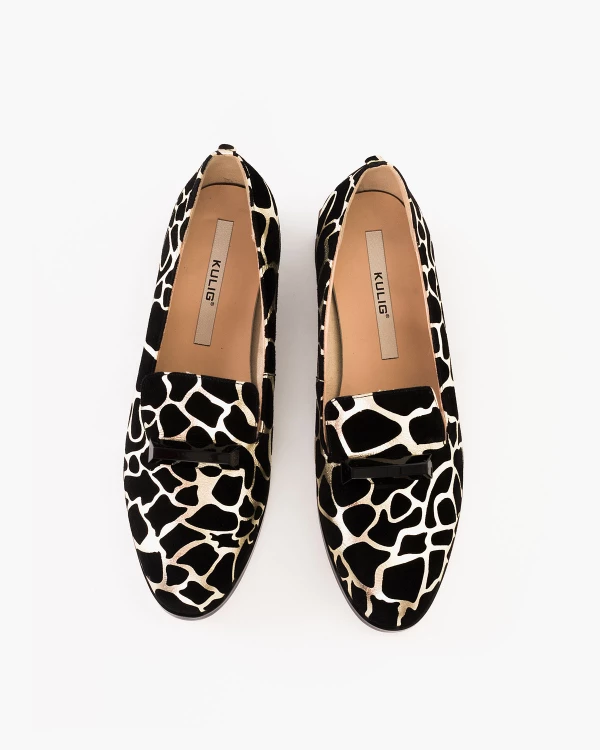 Czarno-złote mokasyny damskie zamszowe na klocku 3