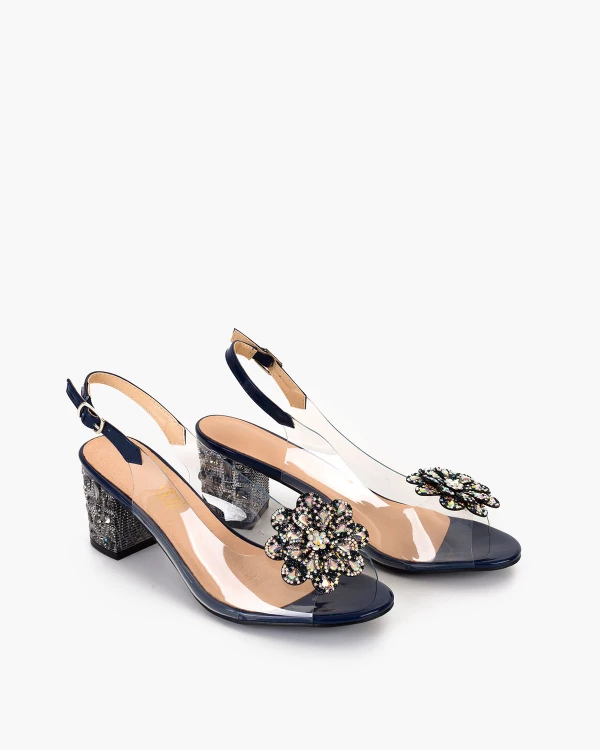 Granatowe sandały damskie żelowe z kamieniami na słupku 2