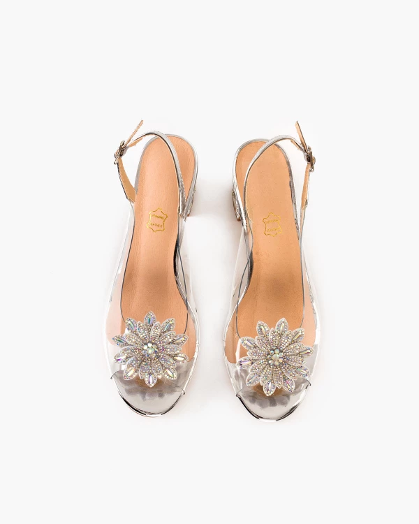 Srebrne sandały damskie żelowe z kamieniami na słupku 3