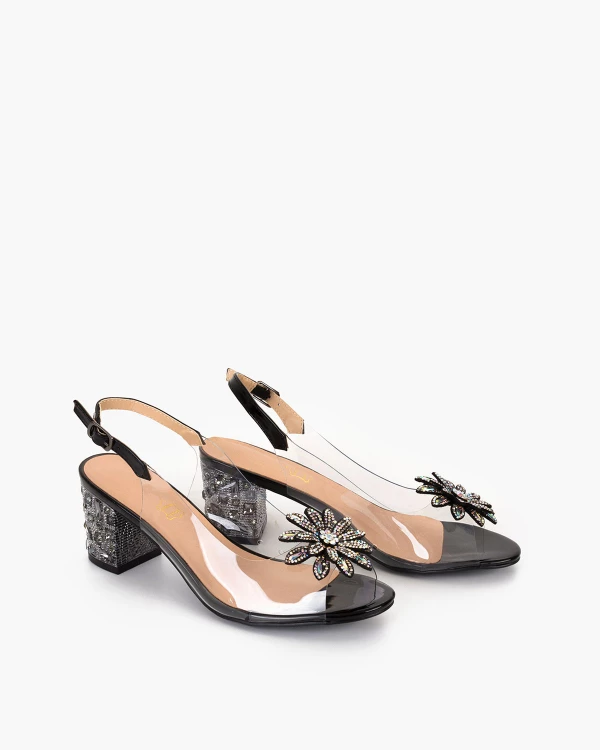 Czarne sandały damskie żelowe z kamieniami na słupku 2