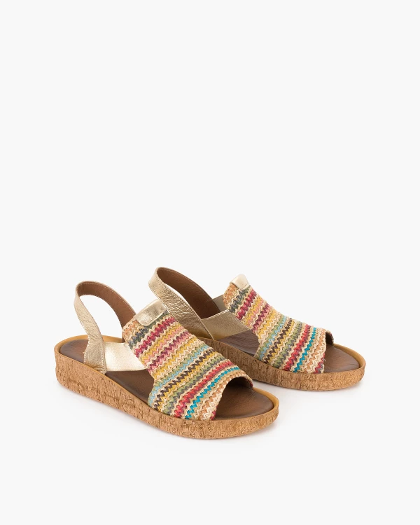 Kolorowe sandały damskie ze skóry licowej i materiału 2