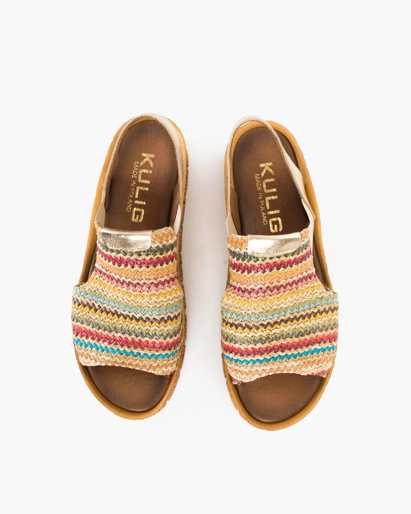 Kolorowe sandały damskie ze skóry licowej i materiału 3